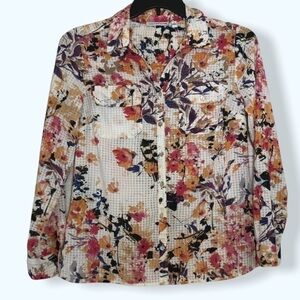 Notations Cream Floral Button-Down Top Sz Sm